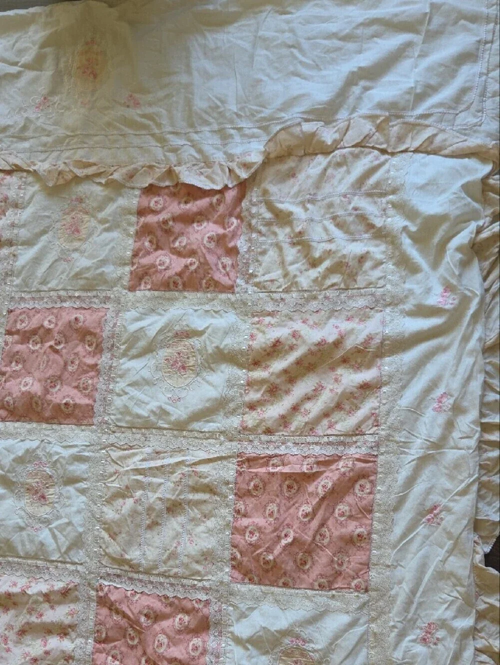 Vintage Classic Patchwork Pink and Cream Quilt Duvet Cover 86 × 78